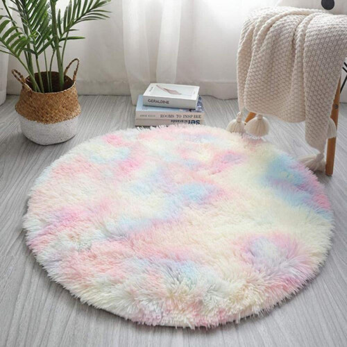 Tapis rond à poils longs multicolore de 150 cm 1