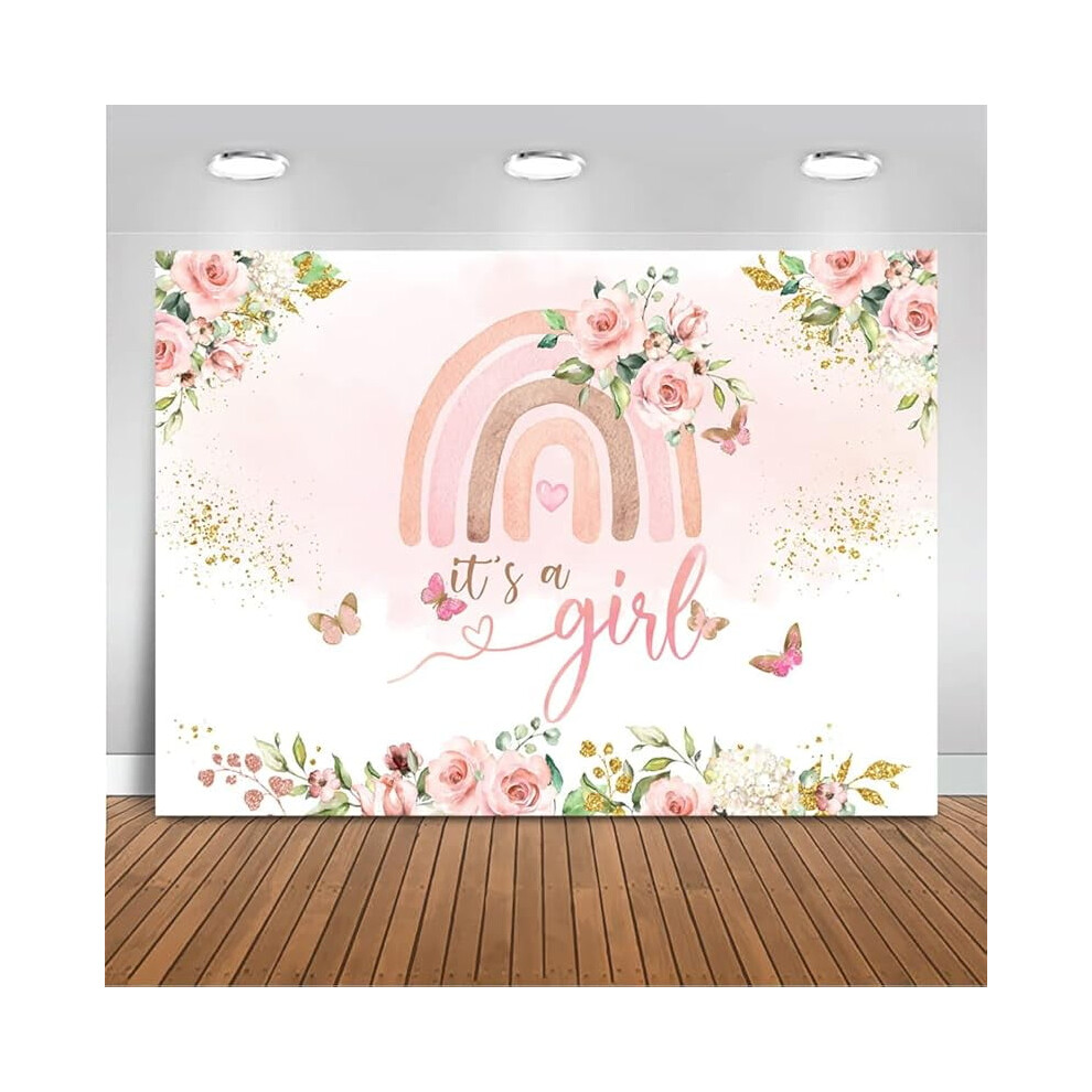 Floral Rainbow Baby Shower Backdrop Girl Party 7X5 Ft Pink 901175941047