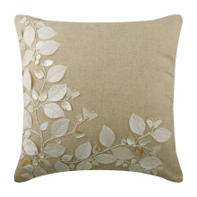 Leinenkissenbezug 66 x 66 cm, Naturbeige, Blumenmuster