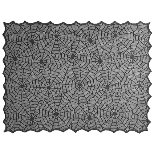 Nappe d'Halloween rectangulaire en polyester noir et dentelle