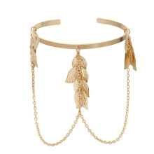 Brazalete con borla dorada y forma de hoja para mujer