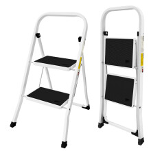 2 Step Ladder, Portable Folding Lightweight Sturdy Steel Ladder with Anti Slip Feet, Easy to Store Step Stools for DIY and Gardening, 150kg Capacity