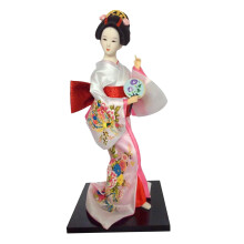 Estatua de muñeca geisha japonesa TISHITA de 30 cm (12 pulgadas), blanca y rosa.