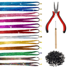 Kit de mechas para el cabello de 37 pulgadas, 12 colores, 200 piezas con pinzas y