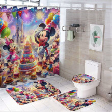 Ensemble rideau de douche Mickey Famille noir 72x72 pouces (4 pièces)