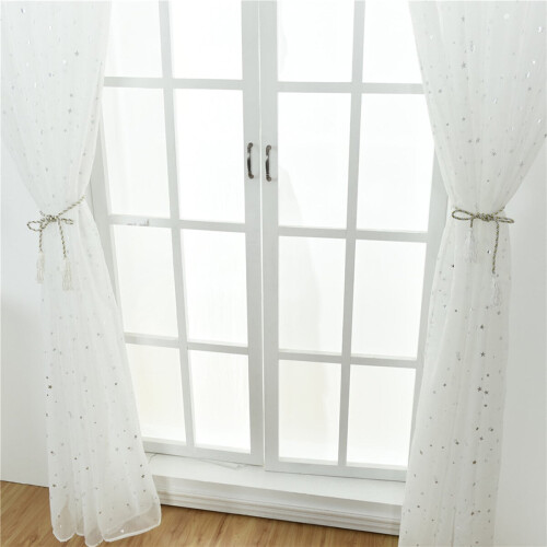 Sheer Grommet Curtains Romantic Silver Star Foil 100x270cm 1