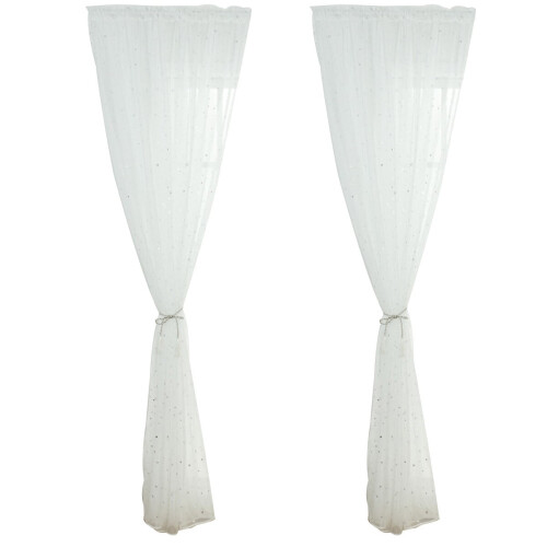 Sheer Grommet Curtains Romantic Silver Star Foil 100x270cm 2
