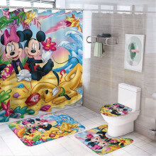 Duschvorhang-Set mit Mickey-Familienmotiv, inklusive rutschfester Badematte und