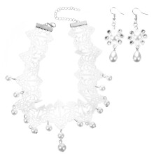 Conjunto de collar de encaje nupcial y pendientes de perlas