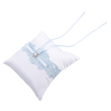 Coussin d'alliances en dentelle bleue 15 x 15 cm