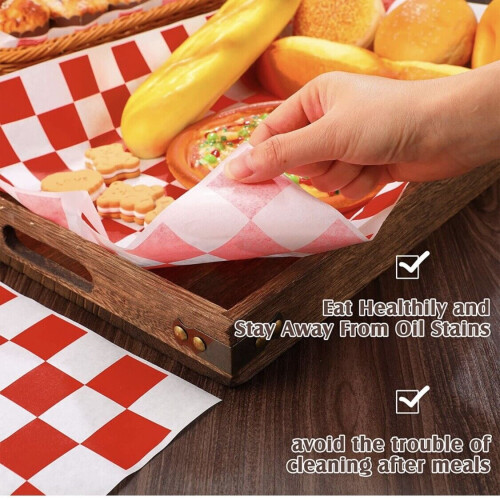 Wax paper sheets red white checkered 12x12 inch 1