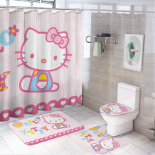 Ensemble rideau de douche Hello Kitty avec tapis de bain antidérapant et