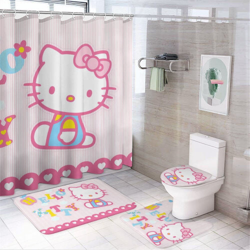 Ensemble rideau de douche Hello Kitty avec tapis de bain antidérapant et