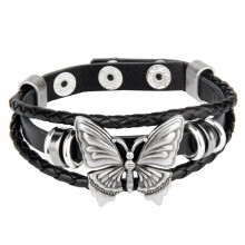 Pulsera de cuero estilo gótico punk con mariposas metálicas