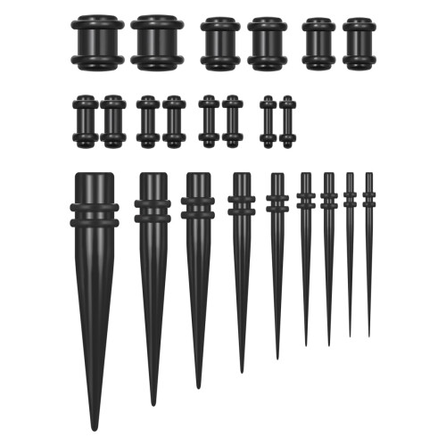Ear Stretching Plug Set Black Tapered 23 Pieces