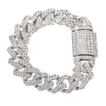 Pulsera de cadena con diamantes de imitación para hombre, ajustable, 18 mm