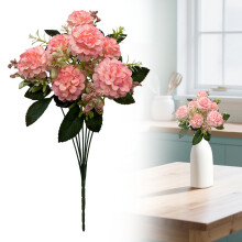 7-Forked Light Pink Artificial Hydrangea Bouquet with Eucalyptus, 37cm Wedding/Home Decor Centerpiece