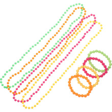 Conjunto de pulsera y collar de cuentas de neón para fiestas de los años 70 y 80