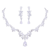 Conjunto de joyas nupciales en forma de lágrima, collar de plata con diamantes de imitación y
