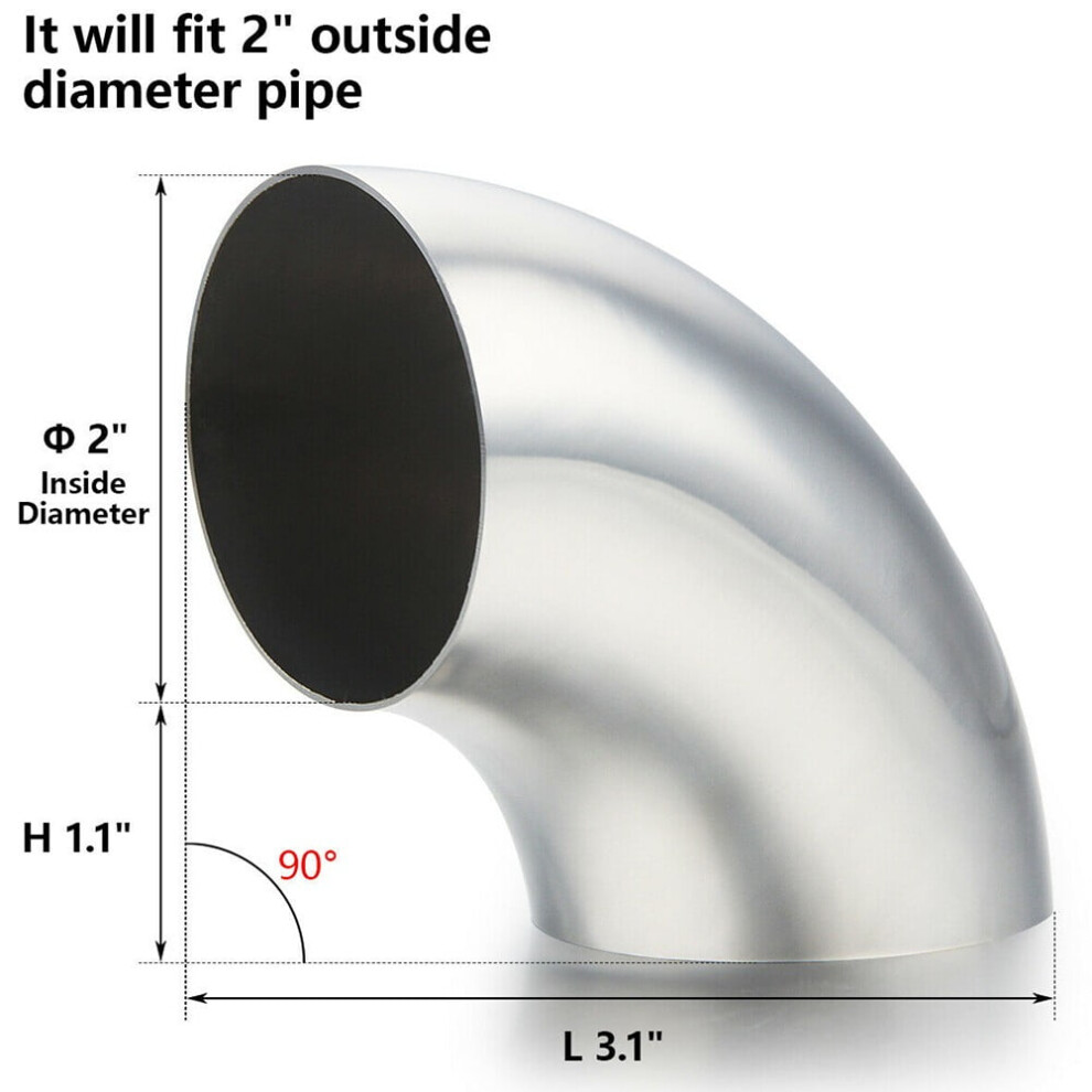 Stainless Steel Exhaust Elbow Pipe 90 Bend 2" 2.5" 3" 9107258923653