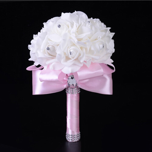 Ramo de rosas de cristal de seda artificial para bodas y