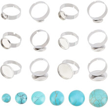 Adjustable Ring Making Kit with Turquoise Cabochons 24pcs
