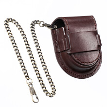 Étui à montre de poche vintage en cuir avec chaîne