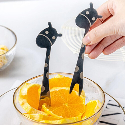 Garfo para frutas em aço inoxidável 304 com desenho de lua e 2 dentes. 1