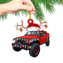 Christmas red truck ornament wooden hanging decor