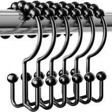 Crochets de rideau de douche en métal noir antirouille, lot de 12