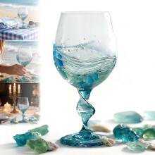 Verre à vin motif vagues océaniques (1 pièce)