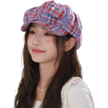 Womens Plaid Cute Cat Newsboy Hat Cotton Vintage Cabbie Cap Summer 2000s Beret Accessories