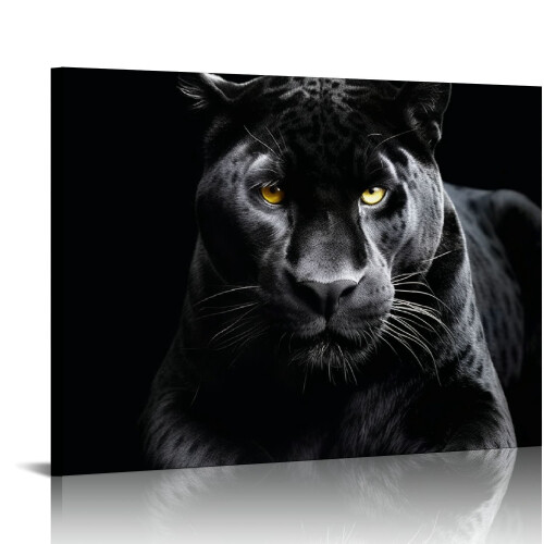 Quadro su tela con pantera in bianco e nero, cornice moderna, 1