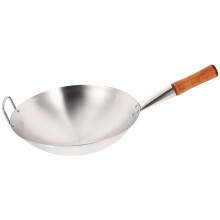 Stainless Steel Round Bottom Wok 32cm Wooden Handle