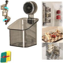 3-laags organizer met zuignappen, draaibare opbergmand voor keuken en douche, wandgemonteerde, afvoerbare bak, boren niet nodig, afneembaar (zwart)