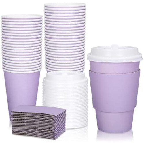 Gobelets à café jetables violet clair de Pâques, lot de 50 (12 oz).