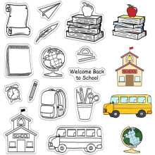 Back to School Themed Clear Rubber Stamps Paper Books Stationery Vintage Reusable Transparent Silicone Stamp Seals
