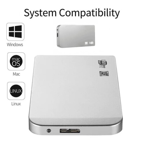 2TB Portable USB 3.0 External Hard Drive Silver