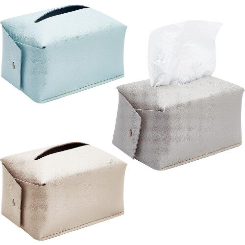 Boîte à mouchoirs rectangulaire en similicuir PU (3 pièces)