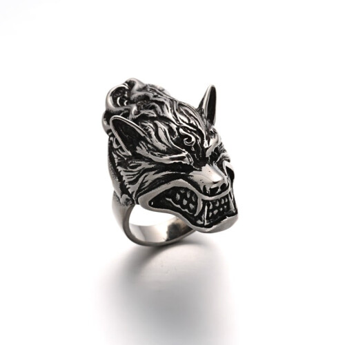 Wolf Personalized Retro Men's Stainless Steel Ring Set 5 pcs