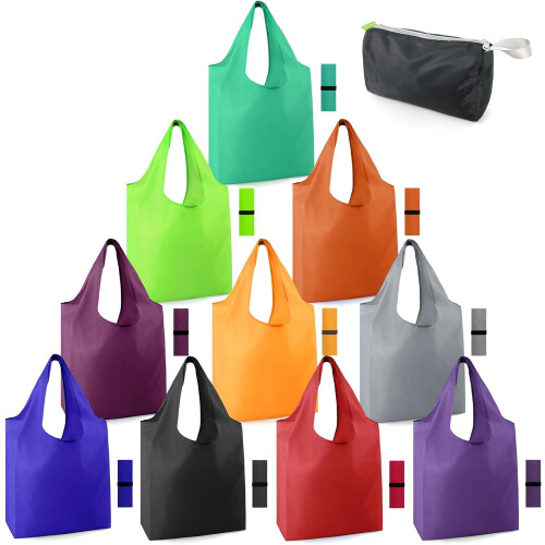 Sacolas de compras dobráveis e reutilizáveis YANTONG, em poliéster, pacote com 10 unidades.