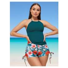 Women's Tankini Swimsuit 2 Piece - High Neck Tummy Control Bathing Suit with Shorts 2024 Halter Top Swimwear for Women Athletic Swimsuit