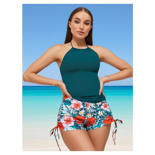 Γυναικείο Μαγιό Tankini2Piece - Ολόσωμο Μαγιό με Ψηλό Λαιμό και Σορτς2024Μαγιό Halter Top για