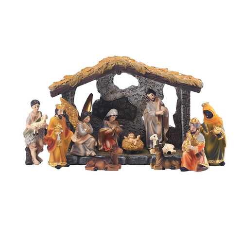 Kerststalbeeldje/ornamentset van hars.