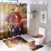 Ensemble rideau de douche Mario avec tapis antidérapants et tapis de bain