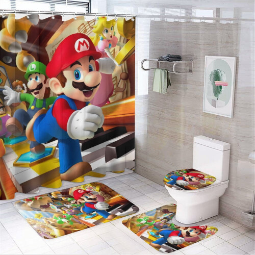 Σετ κουρτίνας ντους Mario με αντιολισθητικό χαλάκι μπάνιου και τουαλέτα