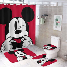 Σετ κουρτινών μπάνιου Mickey family με αντιολισθητικά χαλιά 4 τεμάχια