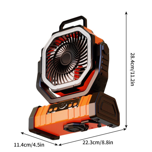 Ventilador portátil de camping Kayannuo com luz LED e bateria externa. 1