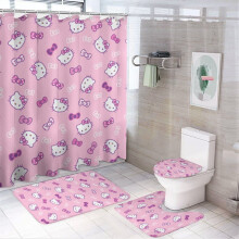 Hello Kitty familje duschdraperiset med halkfritt badkar