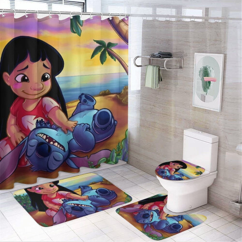 Σετ κουρτινών μπάνιου Stitch Family, μαύρο, 72x72 ίντσες, 4 τεμάχια